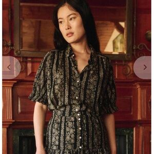 THE GREAT. Kerchief Top in Black Token Floral Print